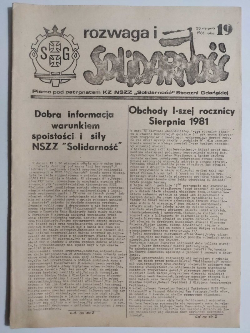 ROZWAGA I SOLIDARNOŚĆ NR 19 – 28.08.1981