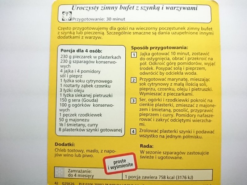 KARTA KULINARNA NR 26 UROCZYSTY ZIMNY BUFET