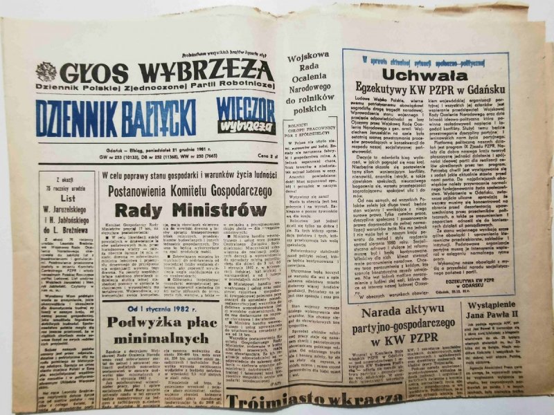 GŁOS WYBRZEŻA DZIENNIK BAŁTYCKI poniedziałek 21 grudnia 1981