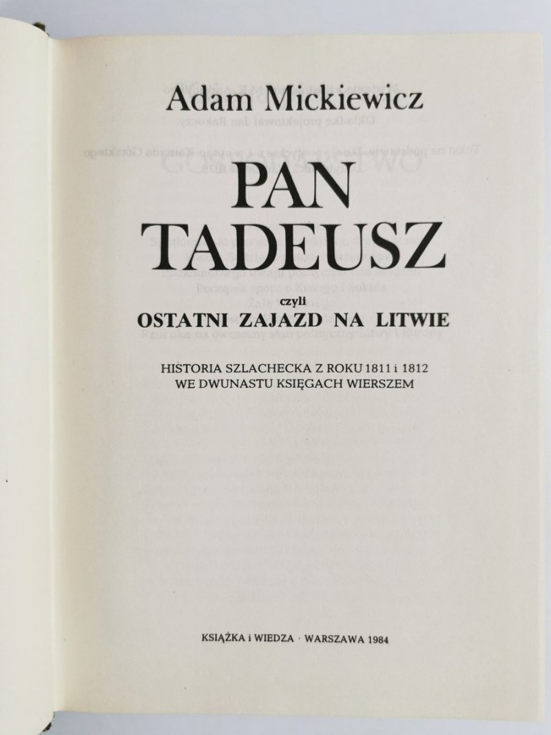 PAN TADEUSZ - Adam Mickiewicz 1984