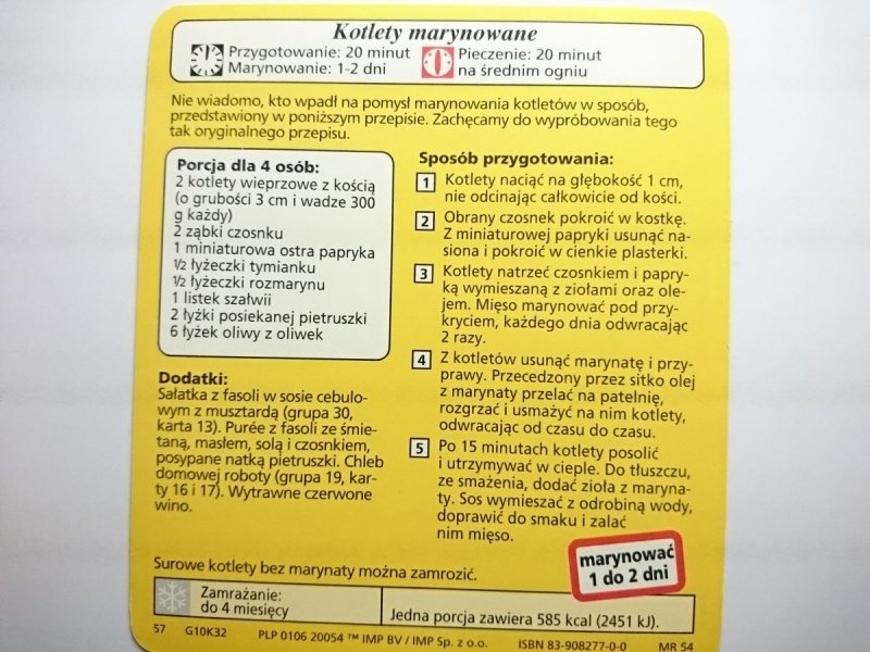 KARTA KULINARNA NR 32 KOTLETY MARYNOWANE
