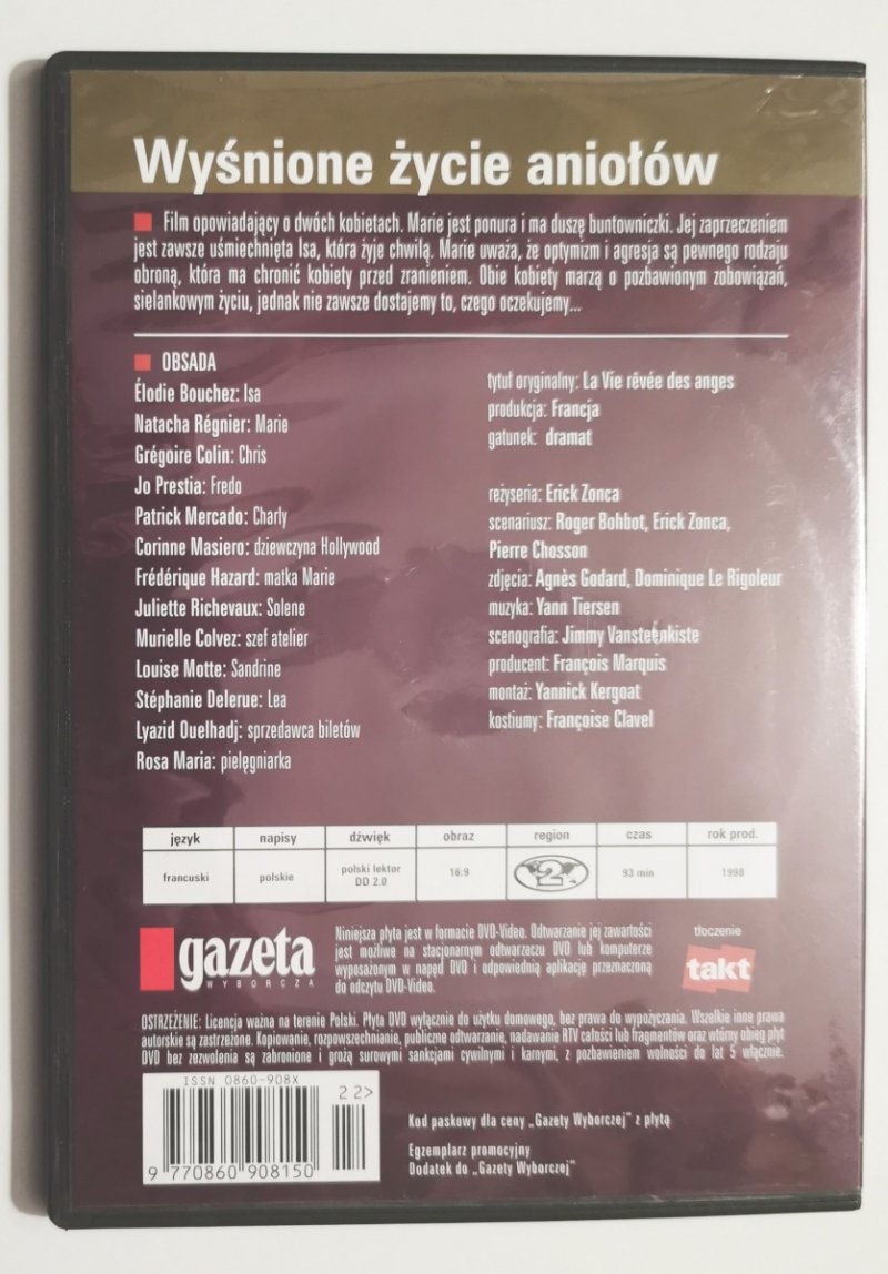DVD. WYJAŚNIONE ŻYCIE ANIOŁÓW. REŻ. ERICK ZONCA