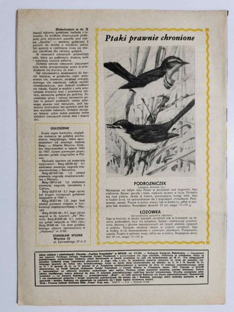 HODOWCA GOŁĘBI POCZTOWYCH NR 8 1971