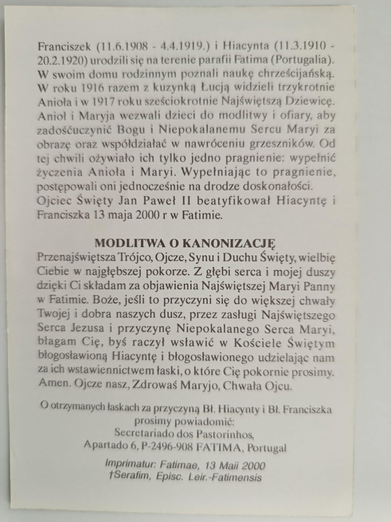 MODLITWA O KANONIZACJĘ