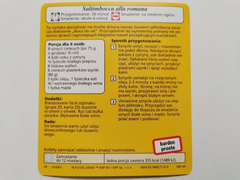 KARTA KULINARNA NR. 9 SALTIMBOCCA ALLA ROMANA