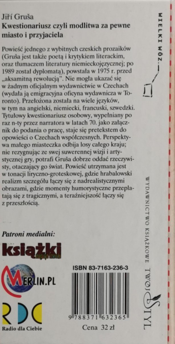 KWESTIONARIUSZ CZYLI MODLITWA ZA PEWNE MIASTO I PRZYJACIELA - Jiri Brusa