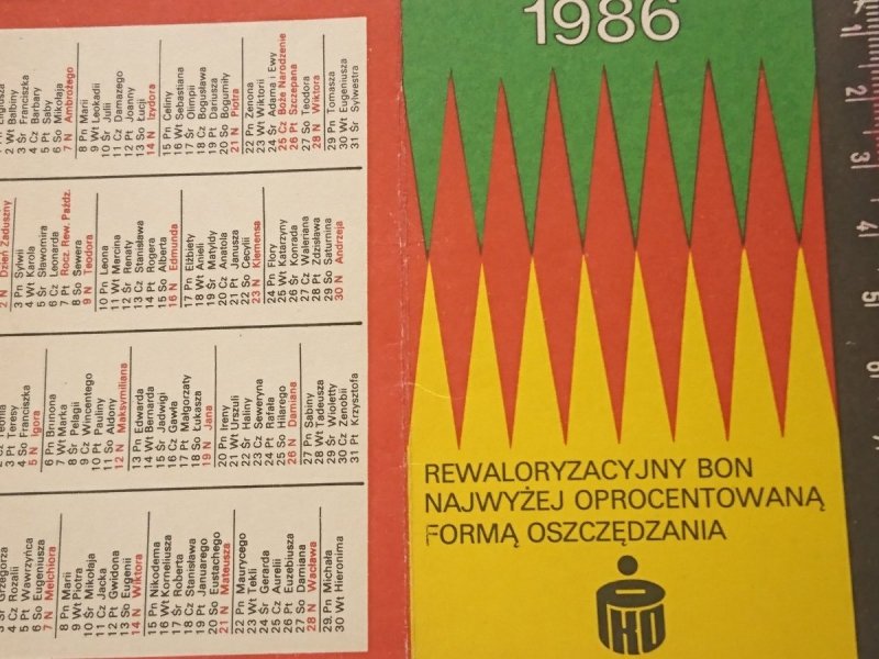 REWALORYZACYJNY BON... KALENDARZYK 1986