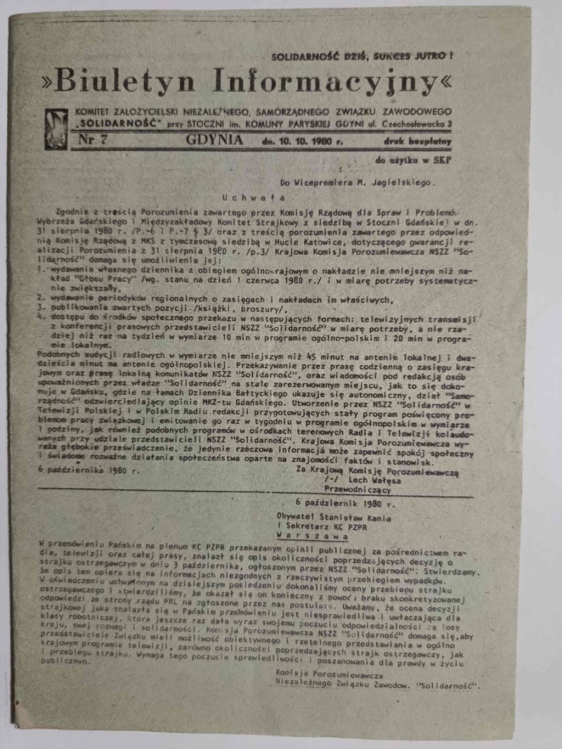 BIULETYN INFORMACYJNY NR 7 10.10.1980