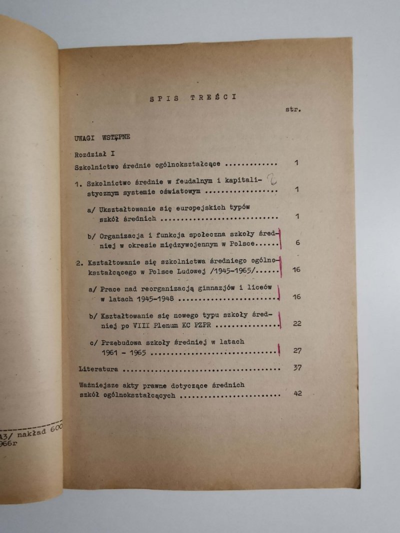 ORGANIZACJA I PODSTAWY PRAWNE SZKOLNICTWA CZĘŚĆ II 1966
