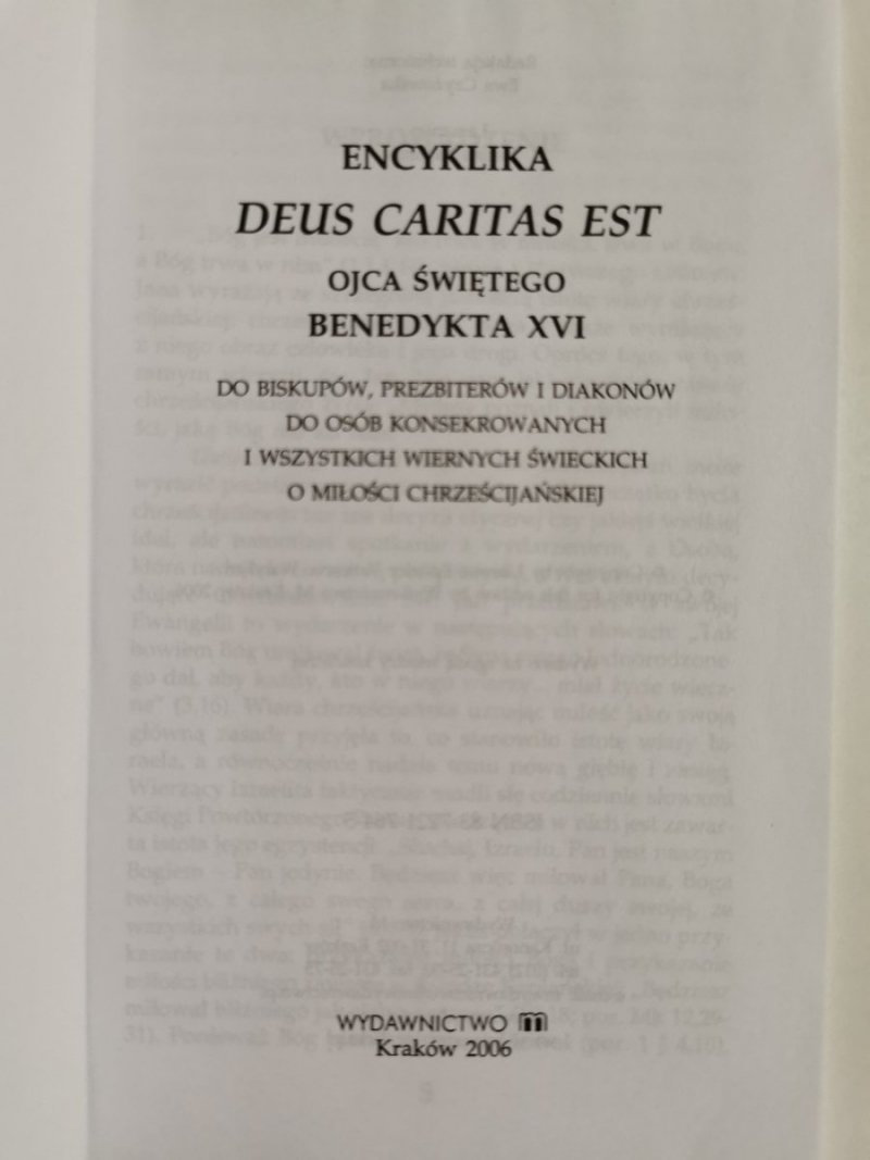 OJCIEC ŚWIĘTY BENEDYKT XVI ENCYKLIKA DEUS CARITAS EST. BÓG JEST MIŁOŚCIĄ 
