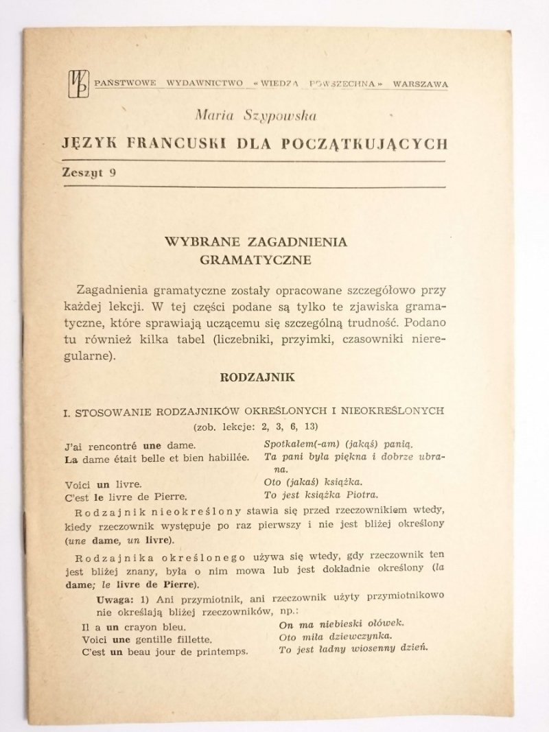 JĘZYK FRANCUSKI DLA POCZĄTKUJĄCYCH ZESZYT 9 