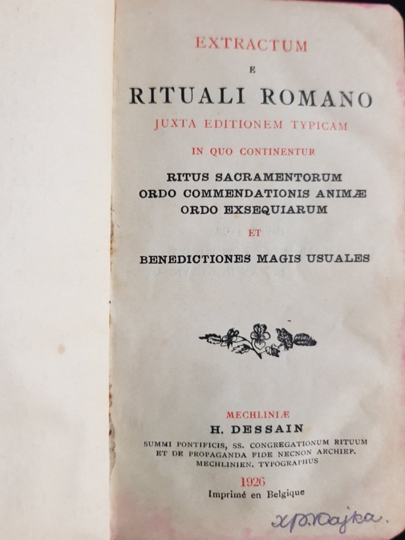 EXTRACTUM E RITUALI ROMANO 1926