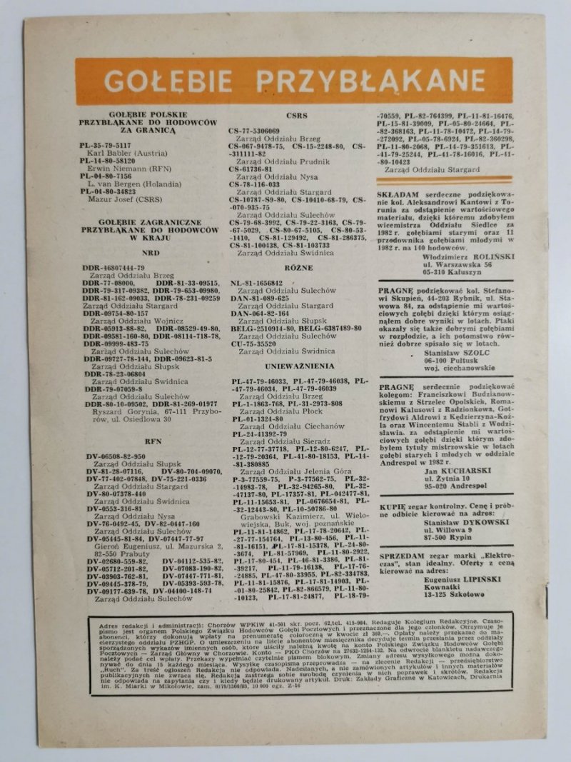 HODOWCA GOŁĘBI POCZTOWYCH NR 4 1983