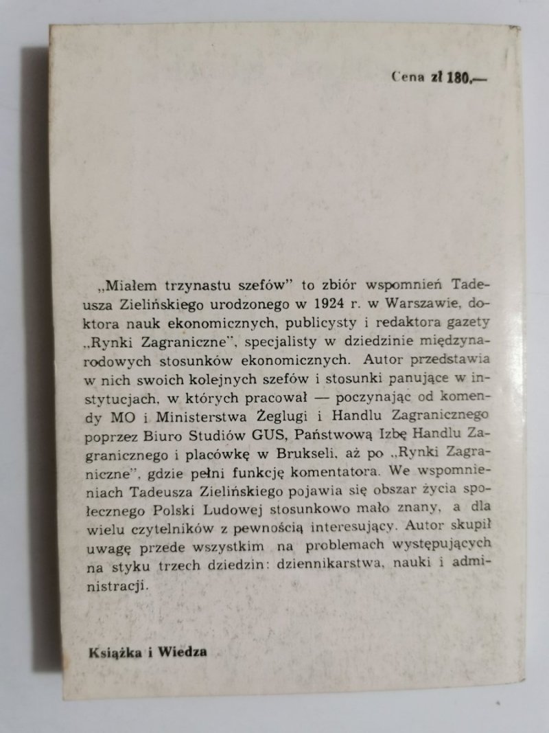 MIAŁEM TRZYNASTU SZEFÓW - Tadeusz Zieliński 1985