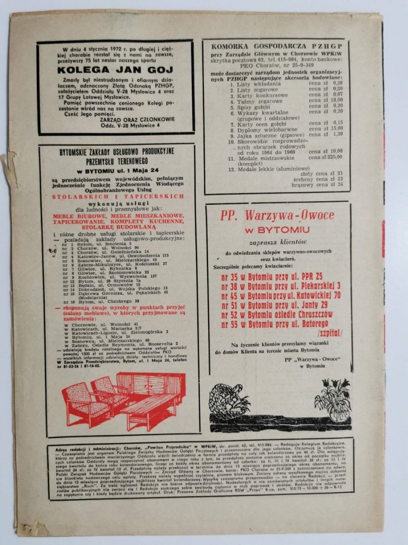 HODOWCA GOŁĘBI POCZTOWYCH NR 3 1972