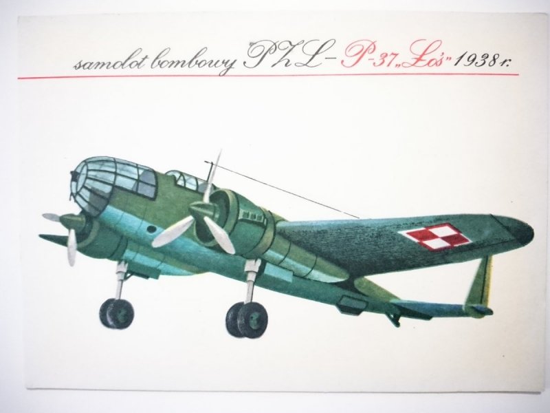 SAMOLOT BOMBOWY PZL P-37 ŁOŚ 1938 r.