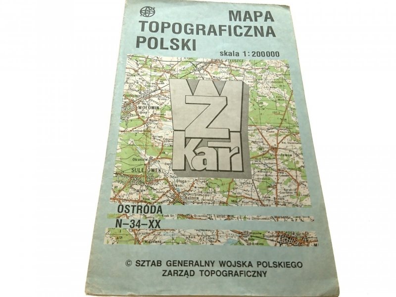 MAPA TOPOGRAFICZNA POLSKI. OSTRÓDA N-34-XX 1991