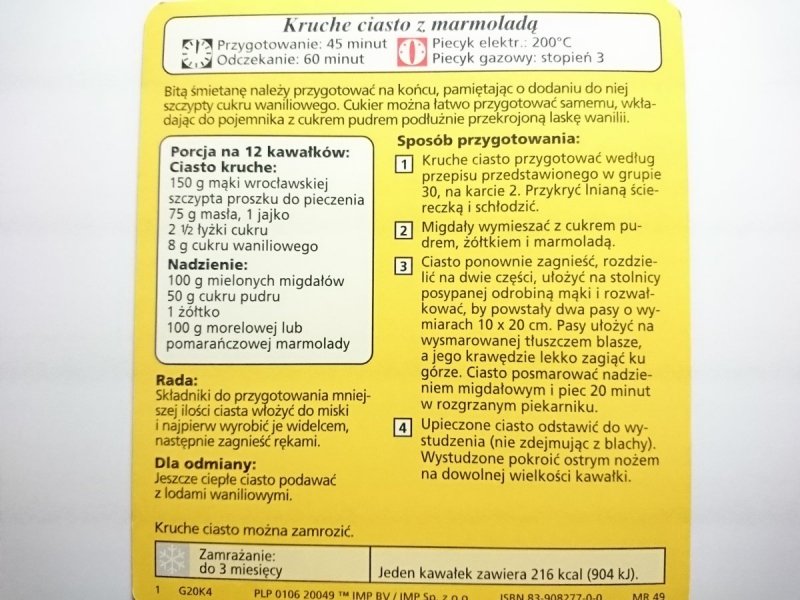 KARTA KULINARNA NR 4 KRUCHE CIASTO Z MARMOLADĄ