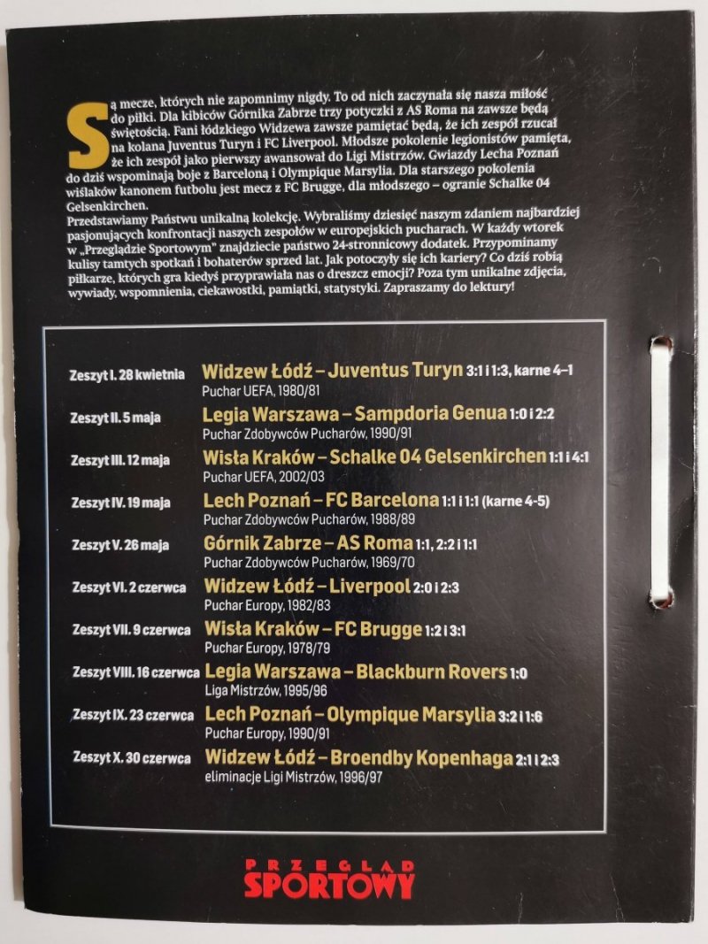 POLSKIE KLUBY W EUROPIE. PAMIĘTNE MECZE NUMERY 1-9 