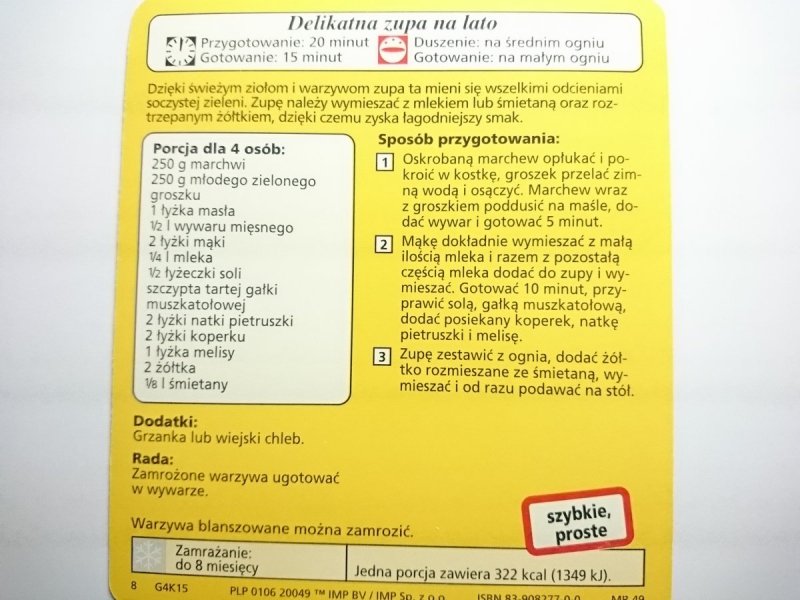 KARTA KULINARNA NR 15 DELIKATNA ZUPA NA LATO