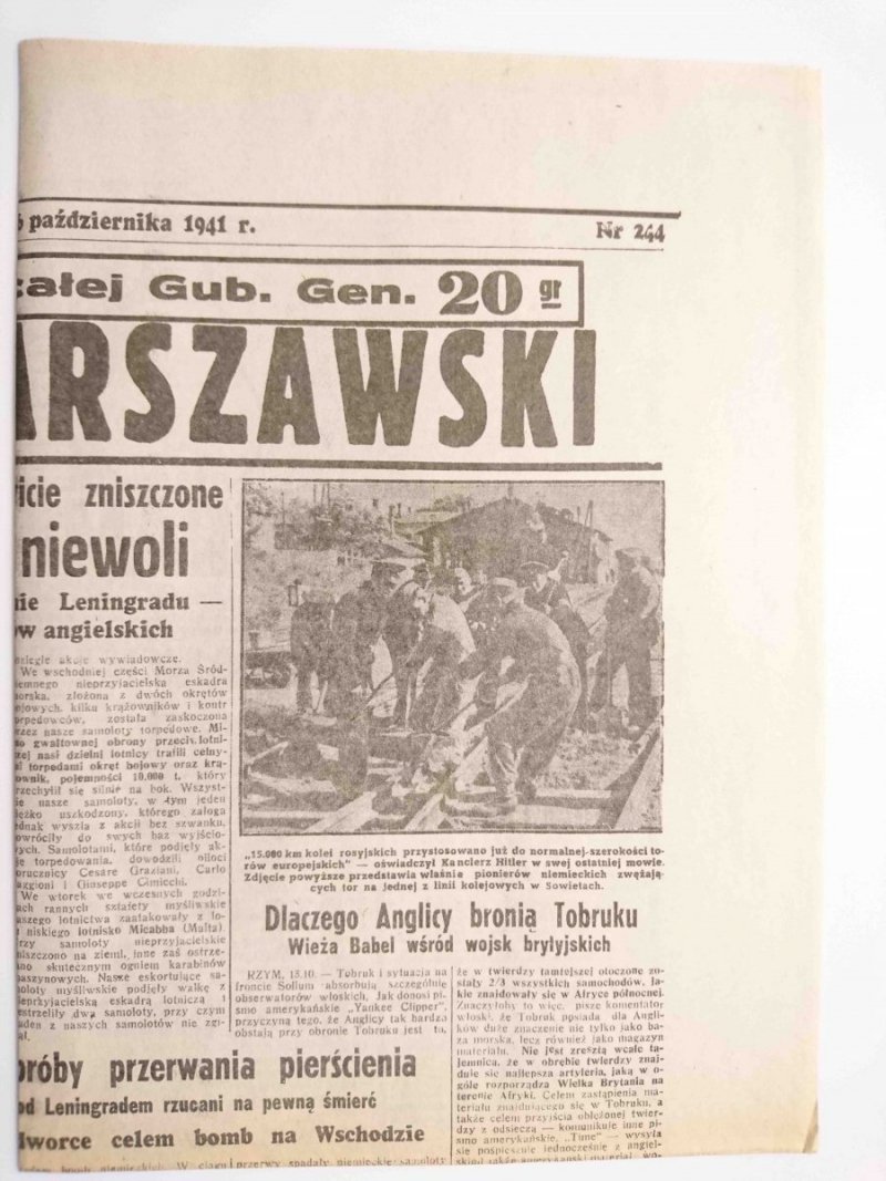 NOWY KURJER WARSZAWSKI CZWARTEK 16 PAŹDZIERNIKA 1941 R.