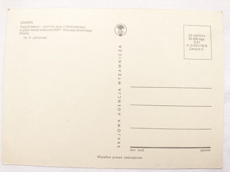 GDAŃSK. TARG DRZEWNY – POMNIK JANA III SOBIESKIEGO FOT. K. JABŁOŃSKI