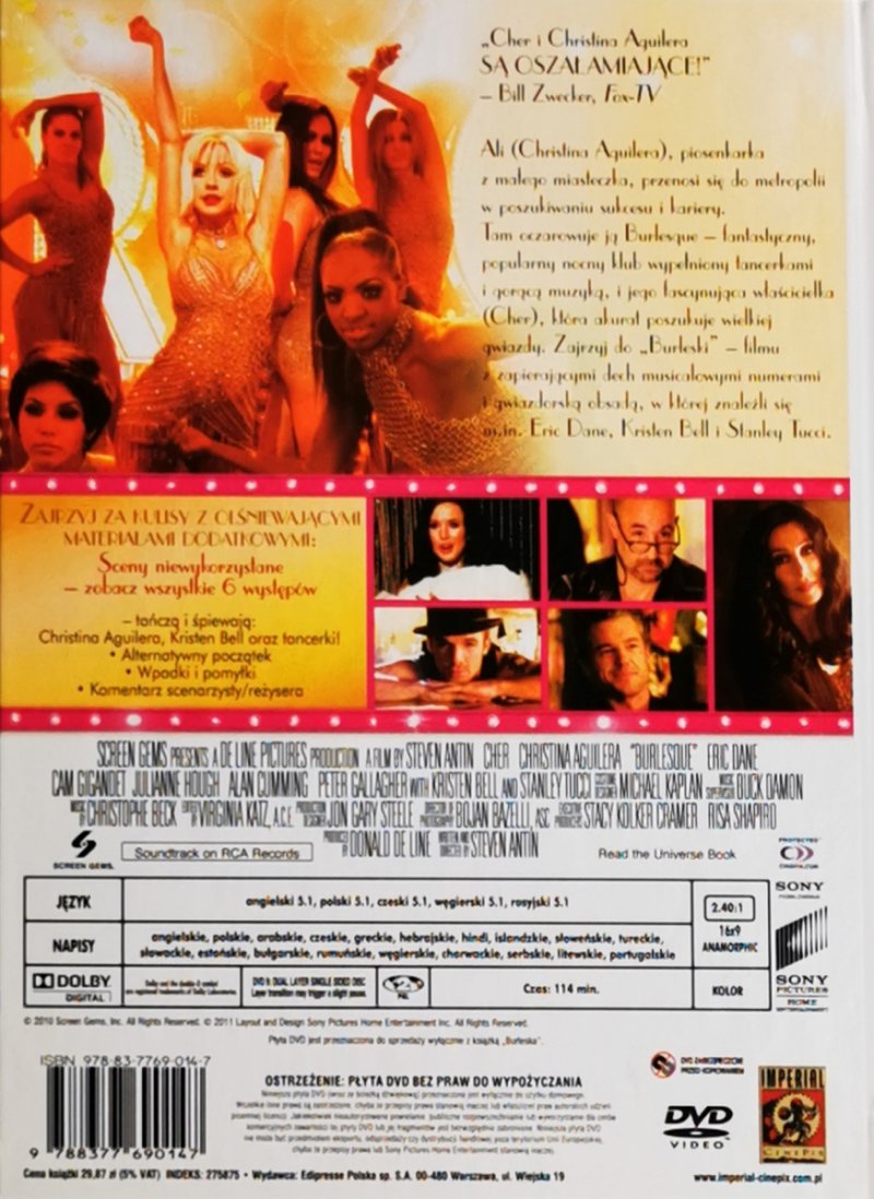 DVD. BURLESKA. CHER. CHRISTINA