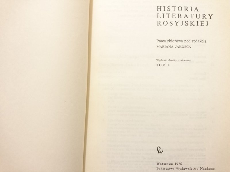 HISTORIA LITERATURY ROSYJSKIEJ TOM I - red. Jakóbiec 1976