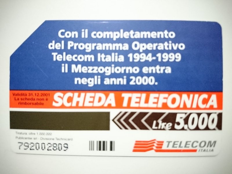 TELECOM ITALIA. SCHEDA TELEFONICA LIRE 5000
