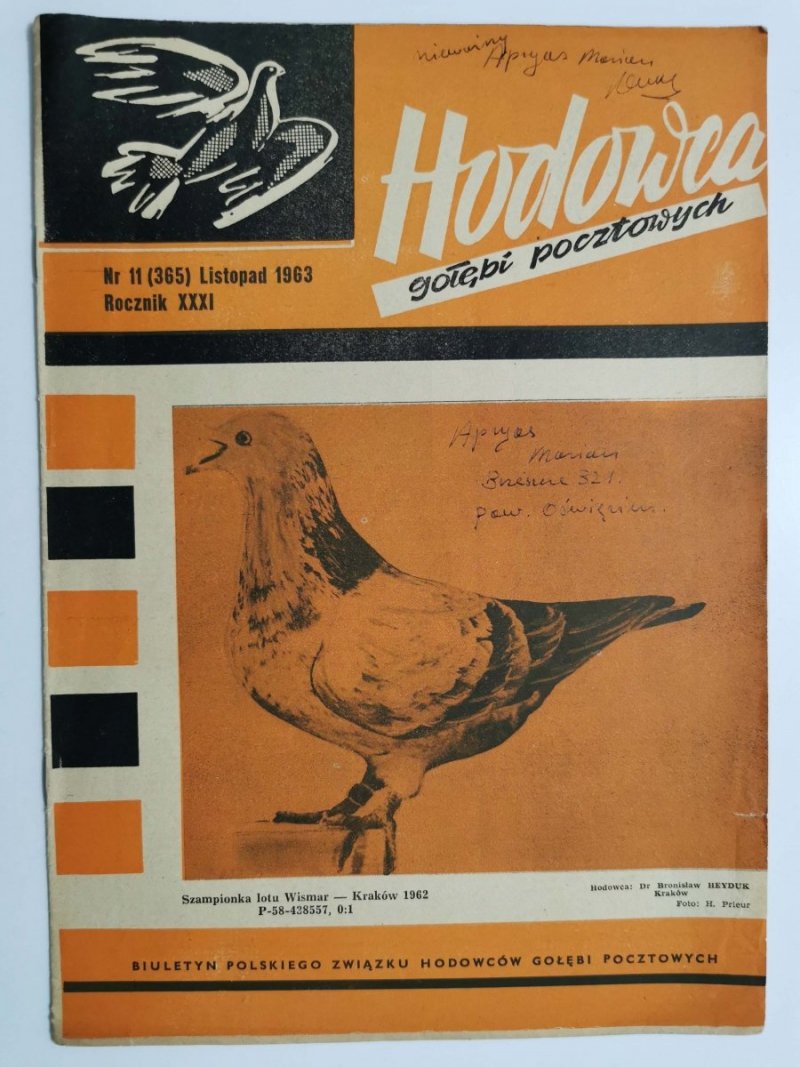 HODOWCA GOŁĘBI POCZTOWYCH NR 11  1963