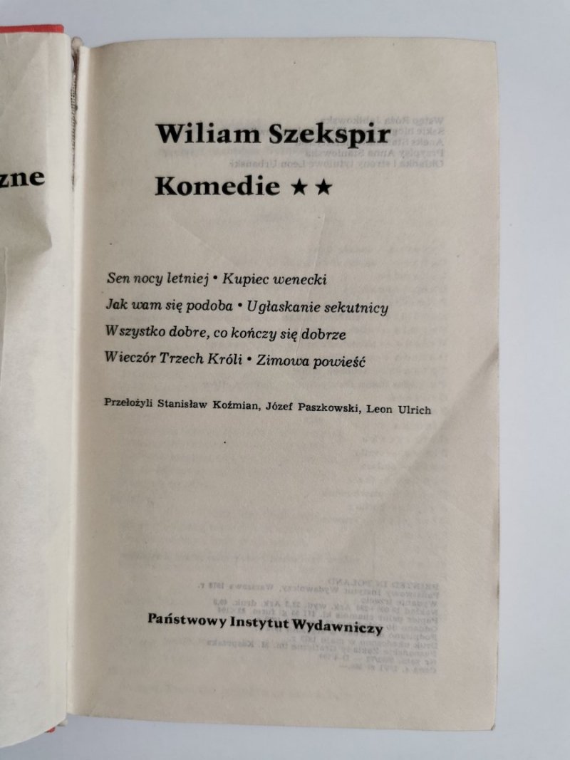 KOMEDIE TOM II - William Szekspir 1973