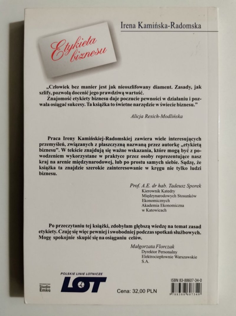 ETYKIETA BIZNESU CZYLI MIĘDZYNARODOWY JĘZYK KURTUAZJI - Irena Kamińska-Radomska 