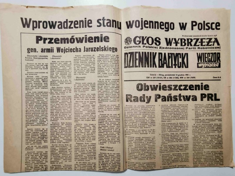 GŁOS WYBRZEŻA DZIENNIK BAŁTYCKI poniedziałek 14 grudnia 1981