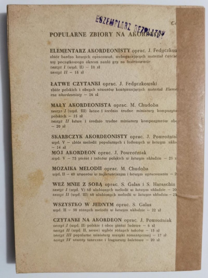 MÓJ AKORDEON. 75 PIEŚNI I TAŃCÓW POLSKICH W ŁATWYM UKŁADZIE 1964