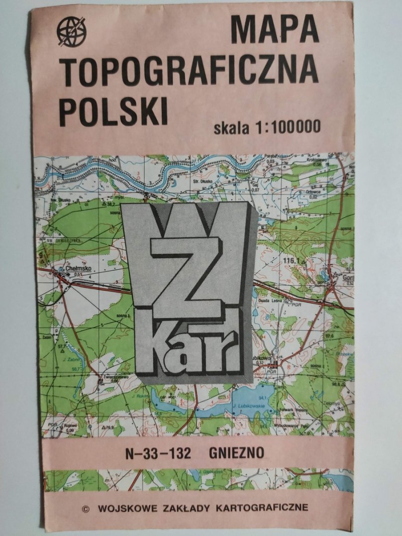MAPA TOPOGRAFICZNA POLSKI 1:100 000 N-33-132 GNIEZNO