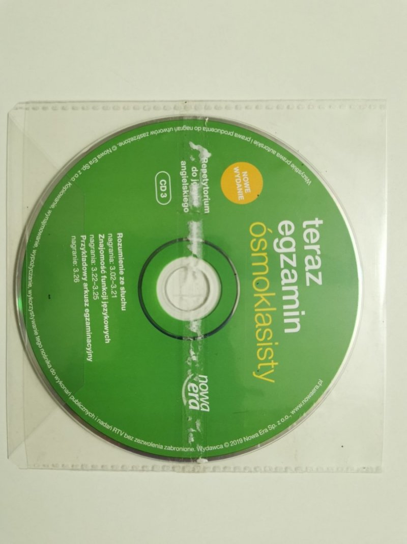 TERAZ EGZAMIN ÓSMOKLASISTY PŁYTA CD 3 REPETYTORIUM J. ANGIELSKIEGO NOWE WYDANIE