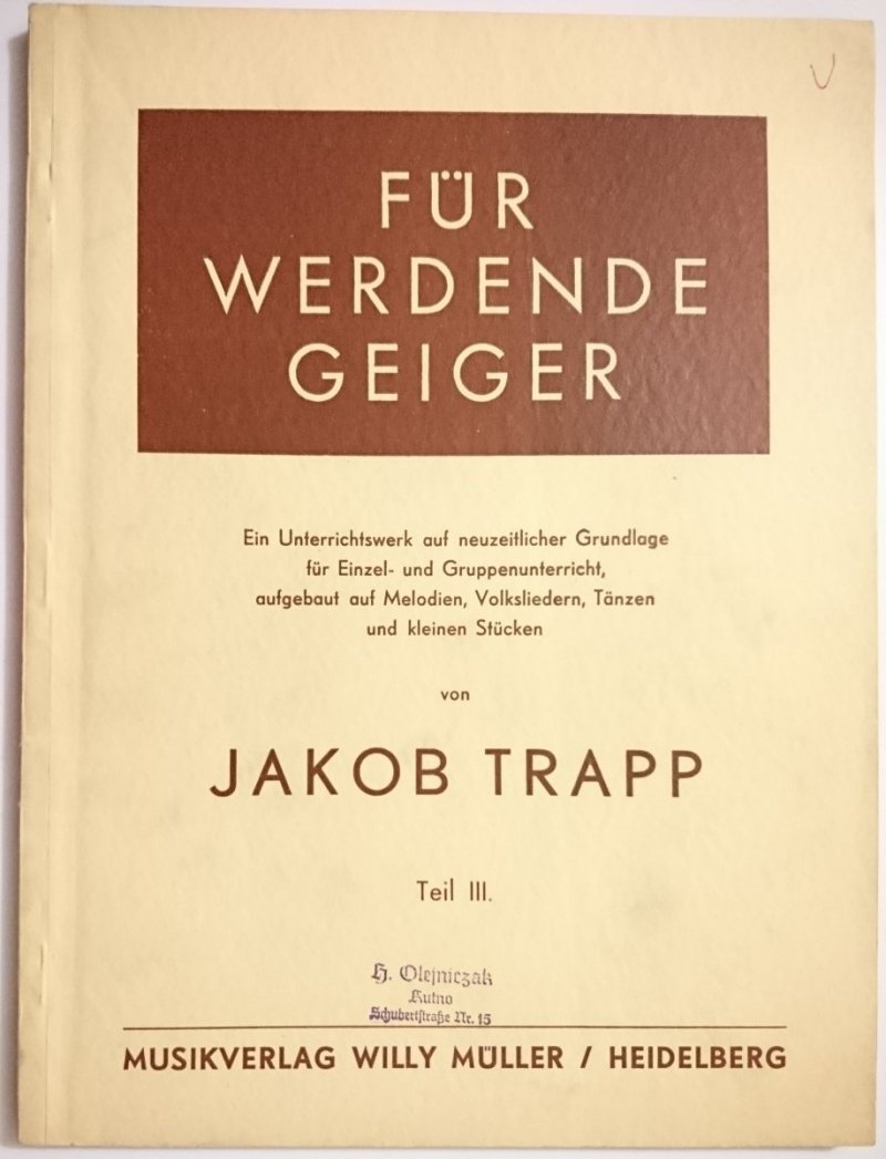 FUR WERDENDE GEIGER TEIL III - Jakob Trapp 1942
