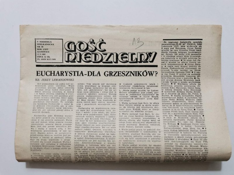 GOŚĆ NIEDZIELNY V NIEDZIELA WIELKANOCNA NR 20 ROK LXIV KATOWICE 17.V.1987