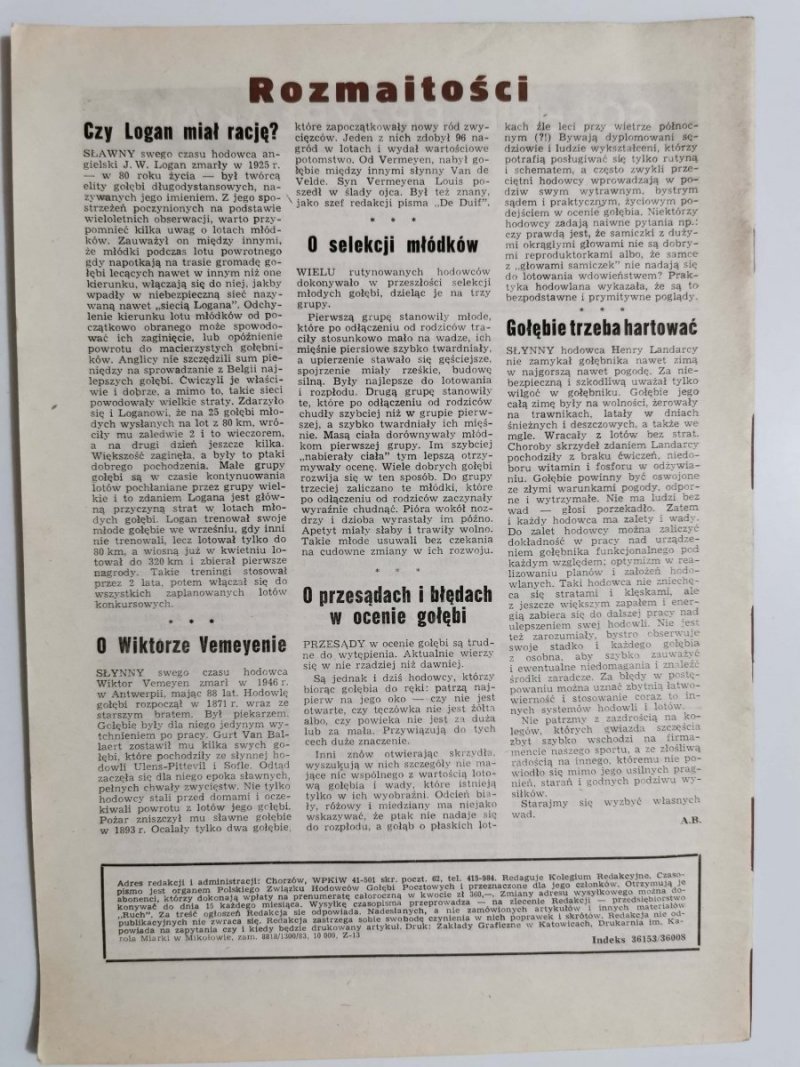 HODOWCA GOŁĘBI POCZTOWYCH NR 10  1983