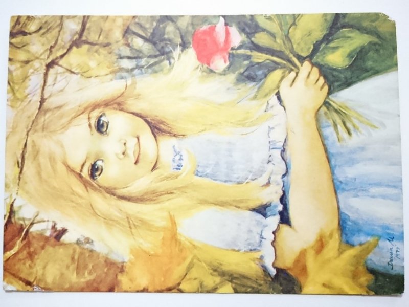 BLOND DZIEWCZYNKA Z RÓŻĄ MAL. D. MUSZYŃSKA-ZAMORSKA