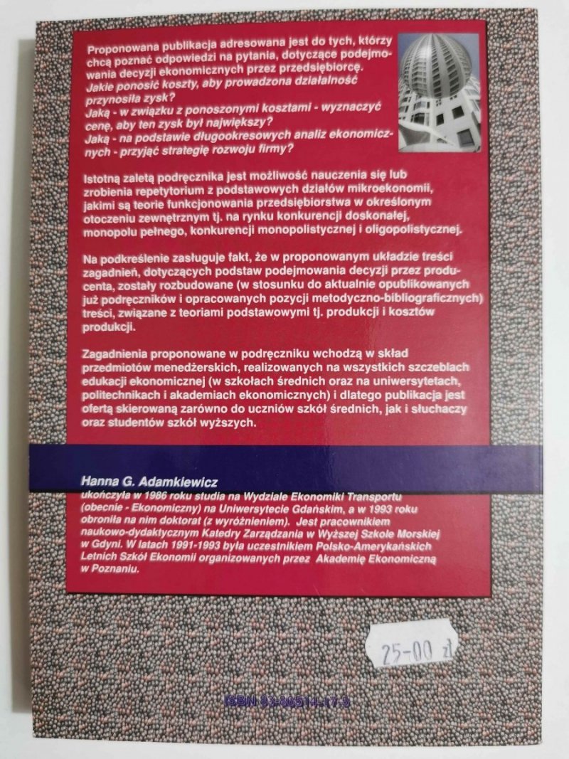 PODRĘCZNIK SAMODZIELNEJ NAUKI MIKROEKONOMII. PRZEDSIĘBIORSTWO - Hanna G. Adamkiewicz 