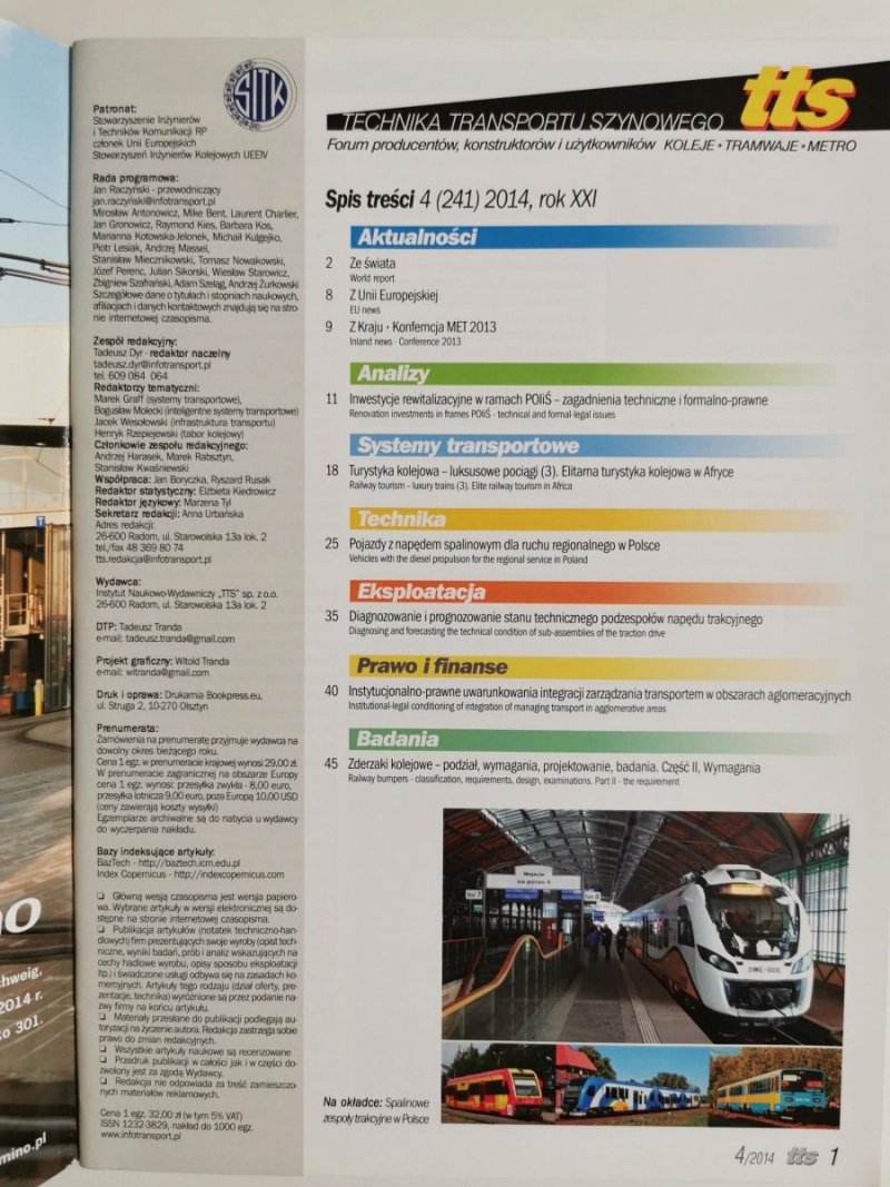 TTS – TECHNIKA TRANSPORTU SZYNOWEGO Nr. 4/2014