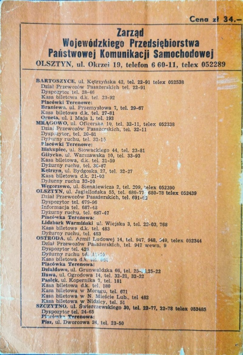 ROZKŁAD JAZDY AUTOBUSÓW. WOJEWÓDZTWO OLSZTYŃSKIE 1.VI.1975-29.V.19761975