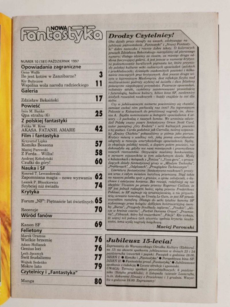 NOWA FANTASTYKA NUMER 10 (181) PAŹDZIERNIK 1997