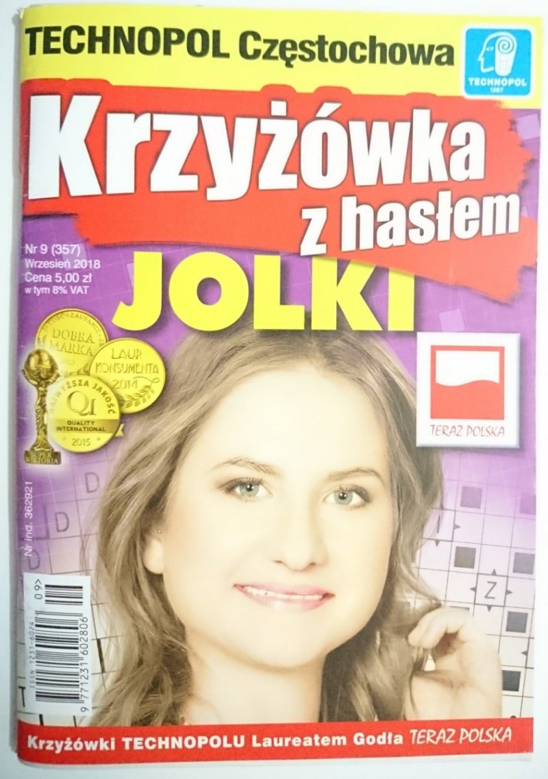 KRZYŻÓWKA Z HASŁEM JOLKI NR 9 (357) WRZESIEŃ 2018