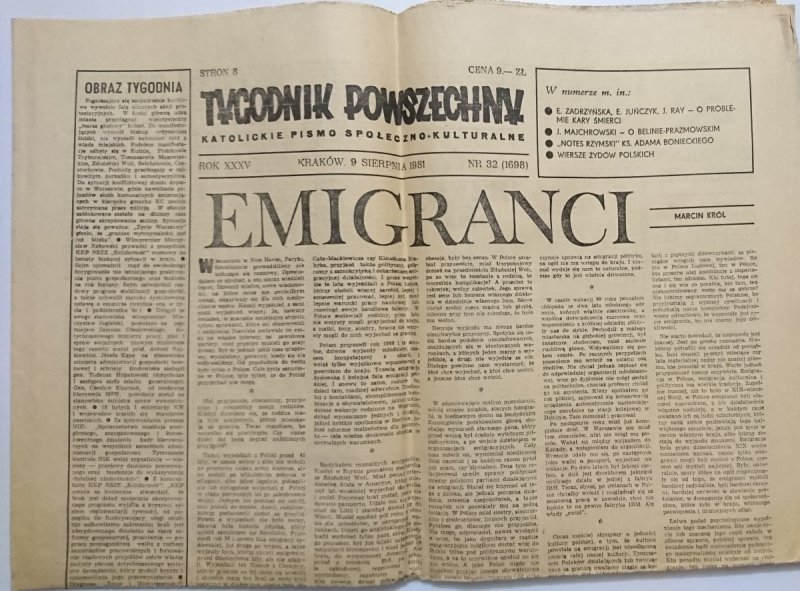 TYGODNIK POWSZECHNY ROK XXXV 9 SIERPNIA 1981 NR 32