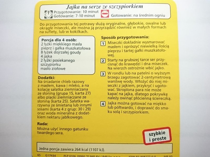 KARTA KULINARNA NR 65 ZIEMNIAKI ZAPIEKANE