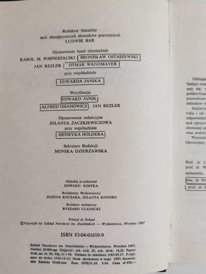 SŁOWNIK PRAWNICZY POLSKO-NIEMIECKI 1987
