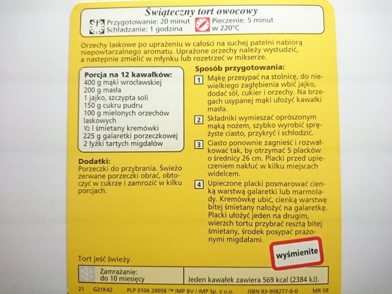 KARTA KULINARNA NR 42 ŚWIĄTECZNY TORT OWOCOWY