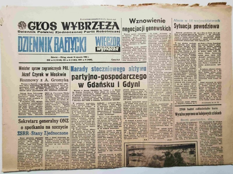 GŁOS WYBRZEŻA DZIENNIK BAŁTYCKI wtorek 12 stycznia1982
